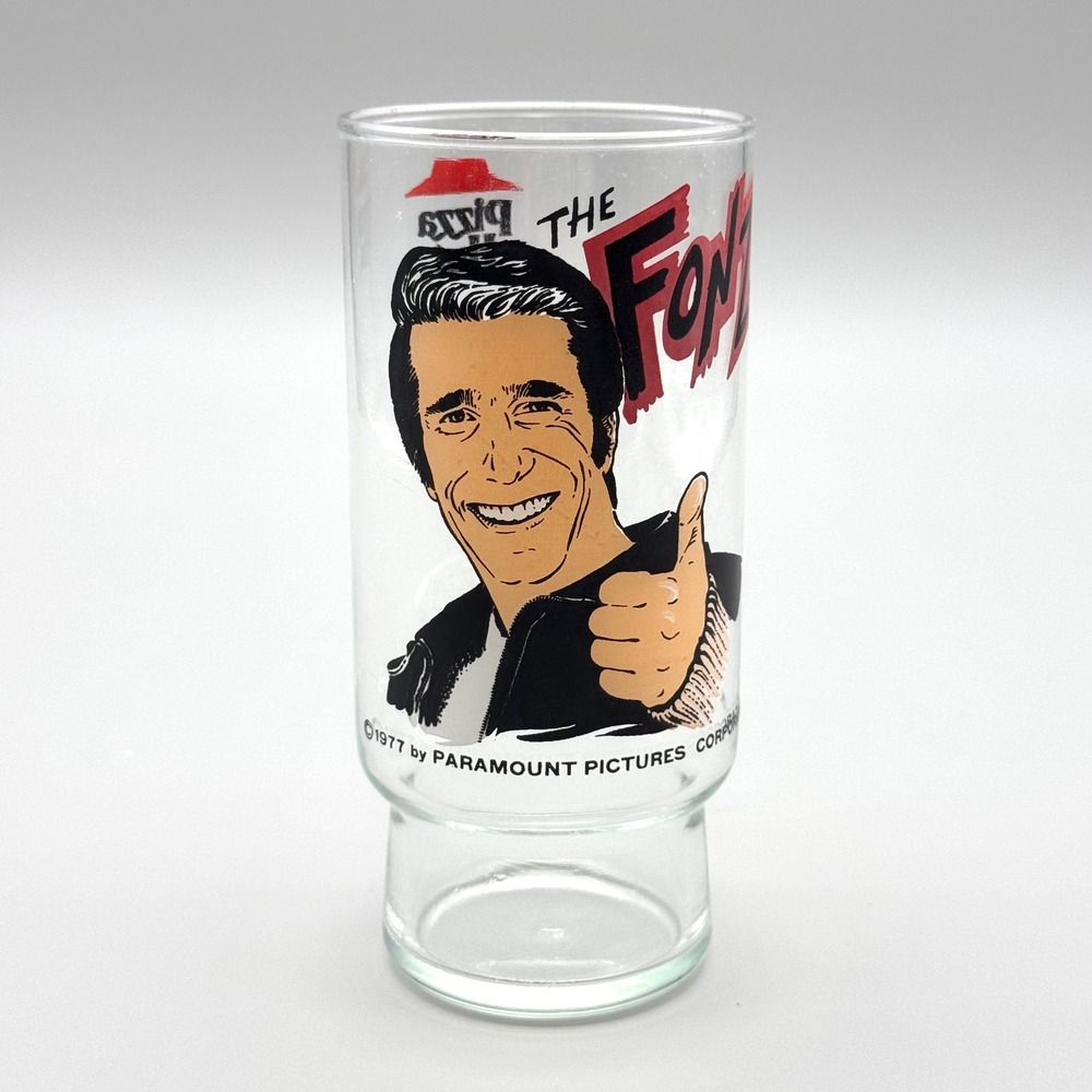The Fonz Happy Days Pizza Hut Glass 1977 Vintage Collector Drinking Cup